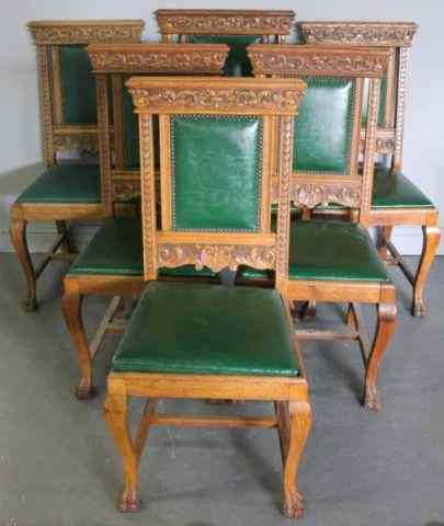 Appraisal: Set of Carved Oak Dining Chairs with Paw Feet One