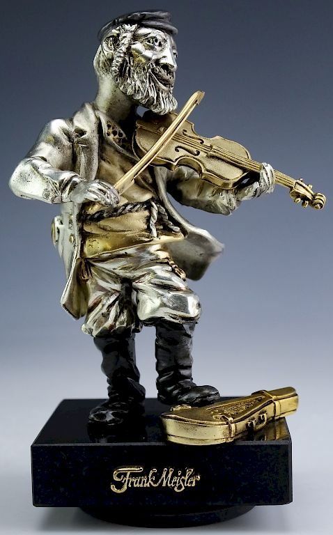 Appraisal: Frank Meisler b Hasidic Fiddler Art Sculpture Authentic signed and