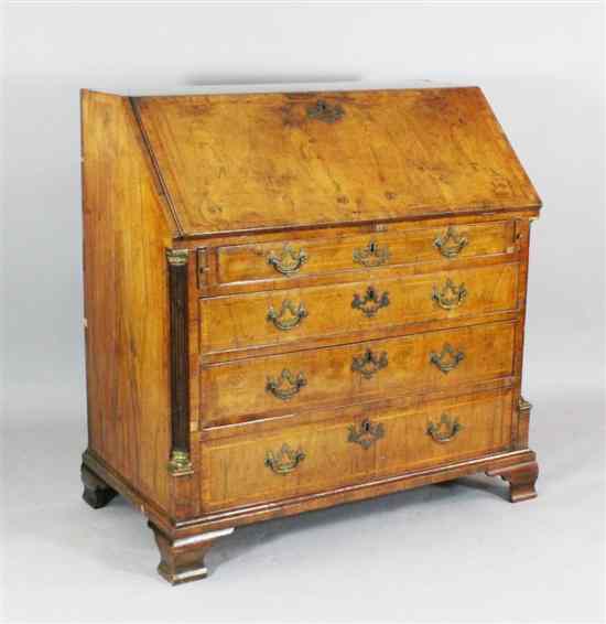 Appraisal: A late George II herringbone inlaid walnut bureau with a