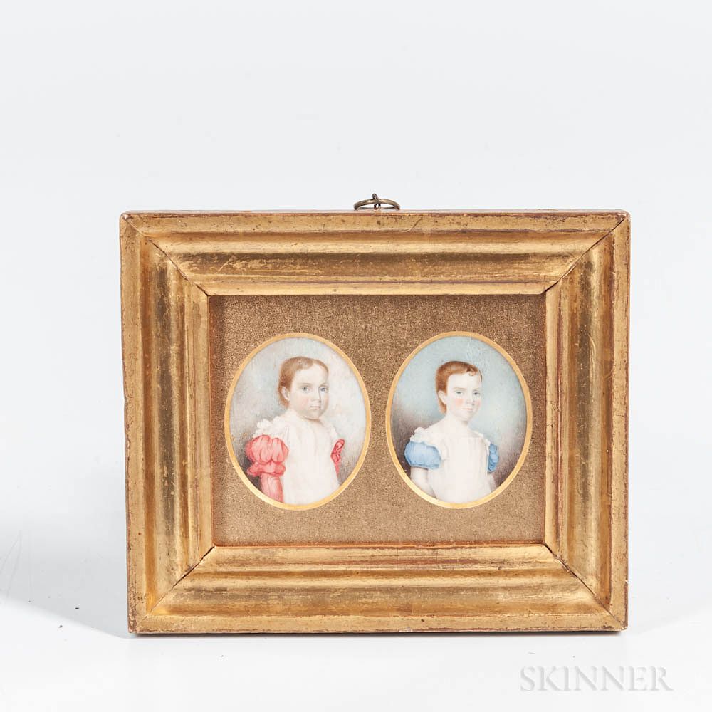 Appraisal: American School Late th Century Two Portrait Miniatures Reportedly Children