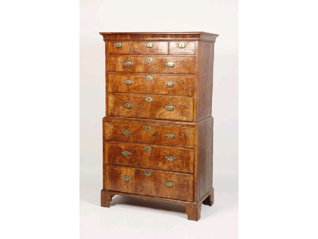 Appraisal: A GEORGE I WALNUT VENEERED CHEST ON CHEST with oak