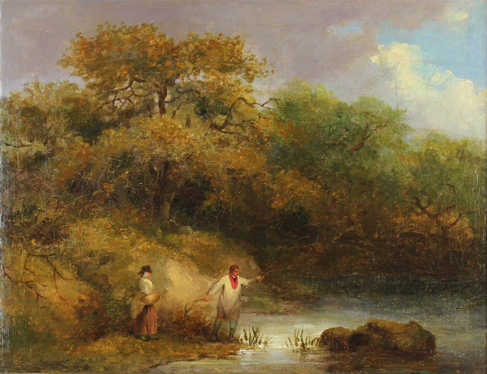 Appraisal: GEORGE MORLAND BRITISH - COUPLE FISHING Oil on canvas x