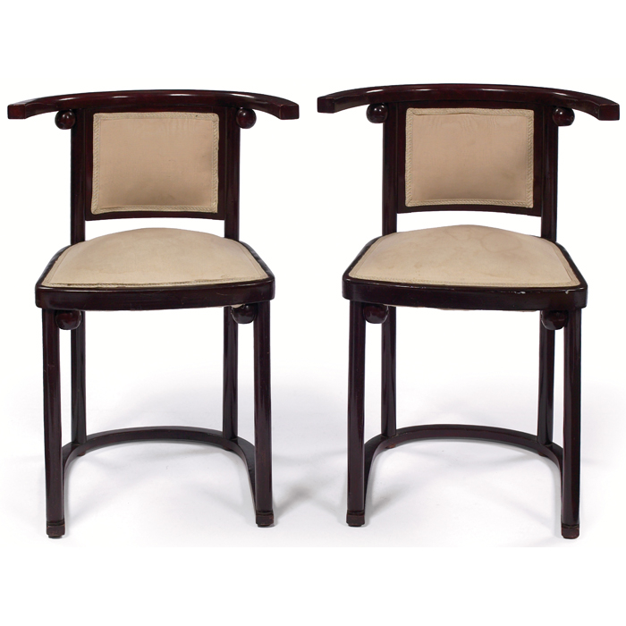 Appraisal: Josef Hoffmann chairs pair from Cafe Fledermaus Vienna c made