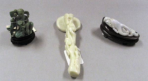 Appraisal: Three hardstone carvings Including a jadeite finger citron a white