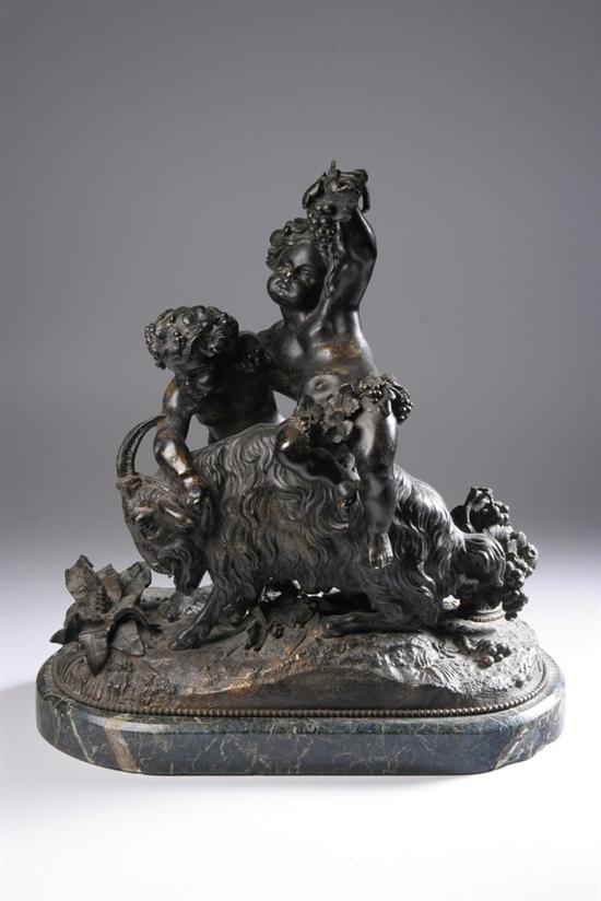 Appraisal: AFTER CLODION French - Playful Putti and Goat Patinated bronze