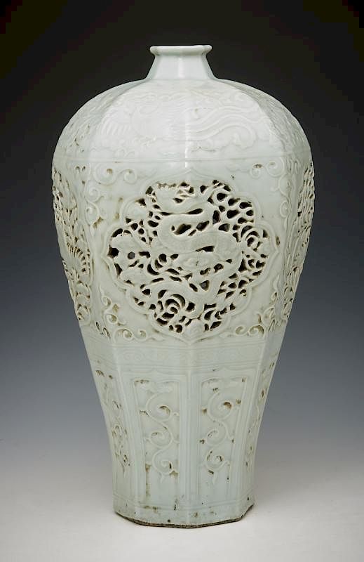 Appraisal: Chinese Large Reticulated Baluster Vase Chinese Large Reticulated Baluster Vase