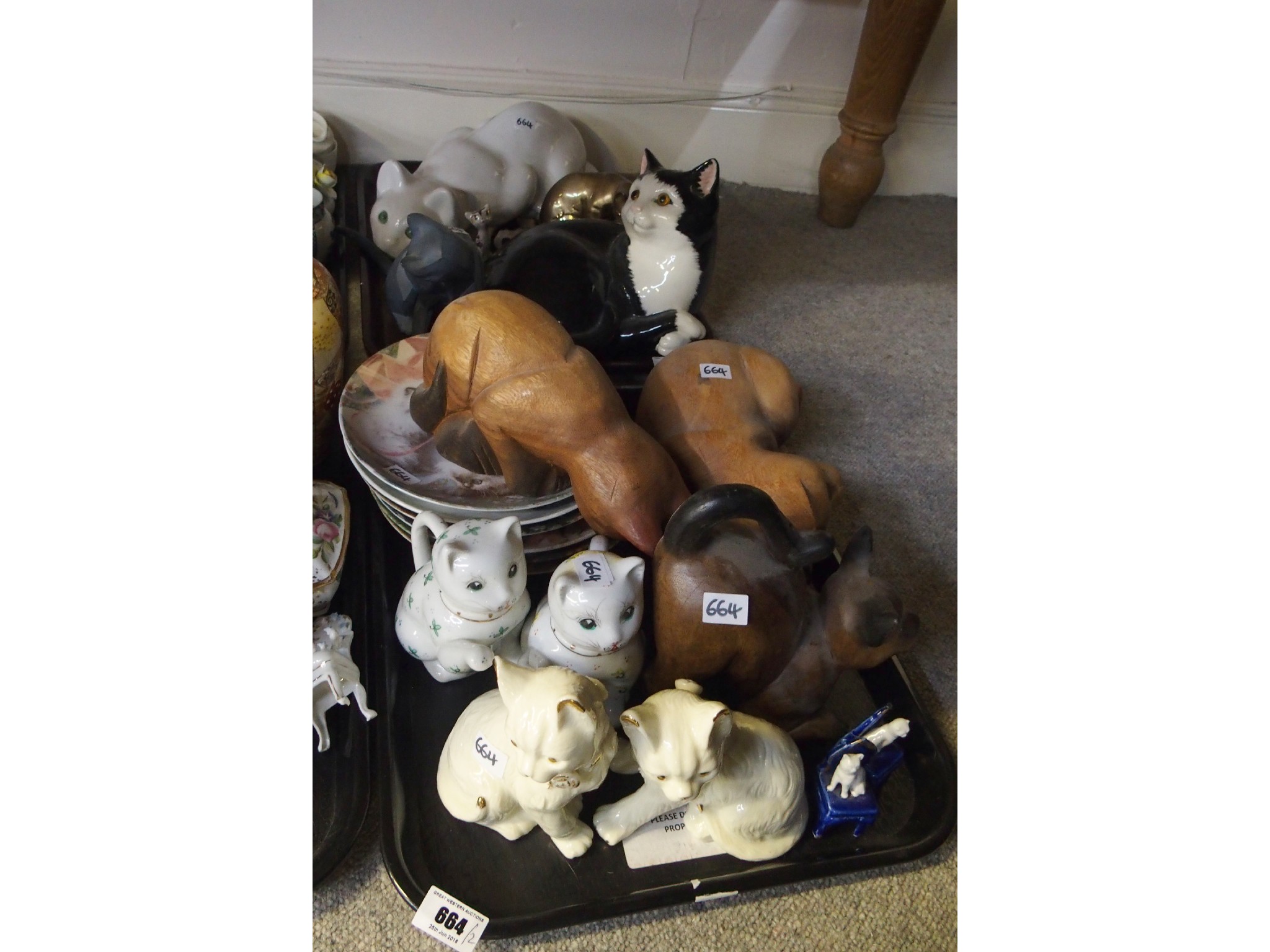 Appraisal: Assorted cat figures including wooden and ceramic examples