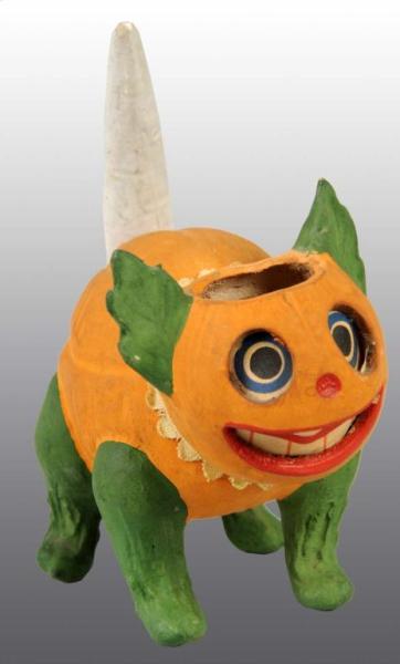 Appraisal: German Halloween Veggie Cat Candy Container Description Painted composition Container