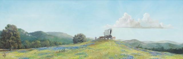 Appraisal: Framed oil on canvas painting Settling the Hill Country signed