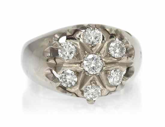 Appraisal: A Karat White Gold and Diamond Ring containing seven round