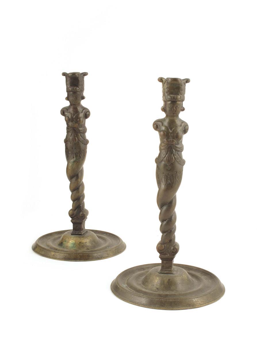 Appraisal: Two bronze term candlesticks