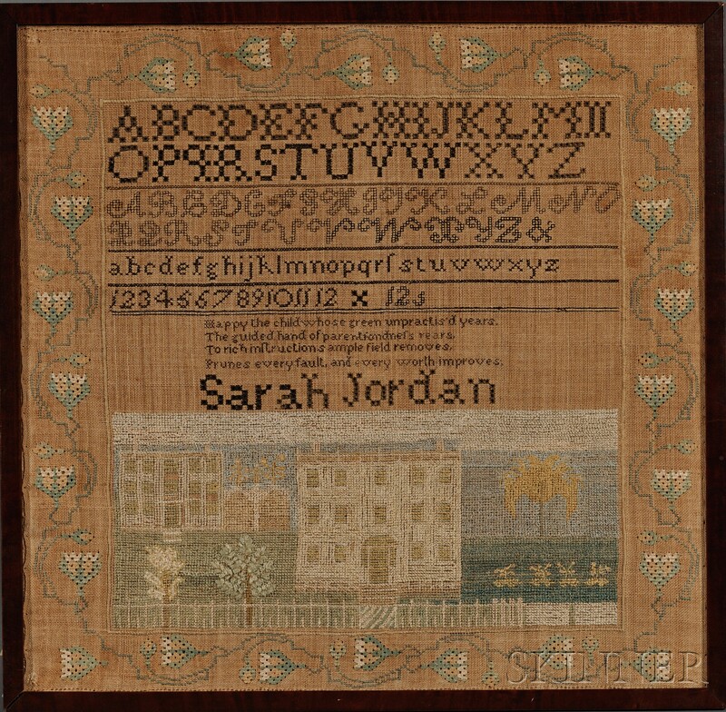 Appraisal: Needlework Sampler Sarah Jordan probably New England early th century