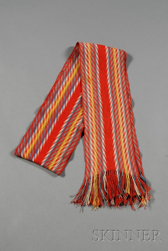 Appraisal: Northeast Finger-woven Assumption Sash c second half th century multicolored