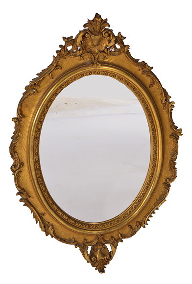 Appraisal: A TH CENTURY OVAL WALL MIRROR with gilded wood and