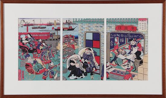 Appraisal: Utagawa Yoshitora Japanese act - SEVEN LUCKY GODS Oban triptych