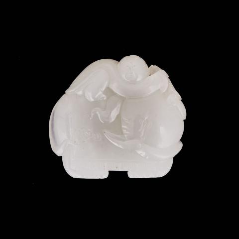 Appraisal: A White Jade Elephant and Boy Condition good condition