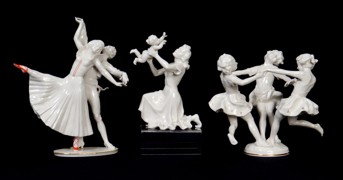 Appraisal: HUTSCHENREUTHER PORCELAIN FIGURINES Classic depiction of girls dancing in a