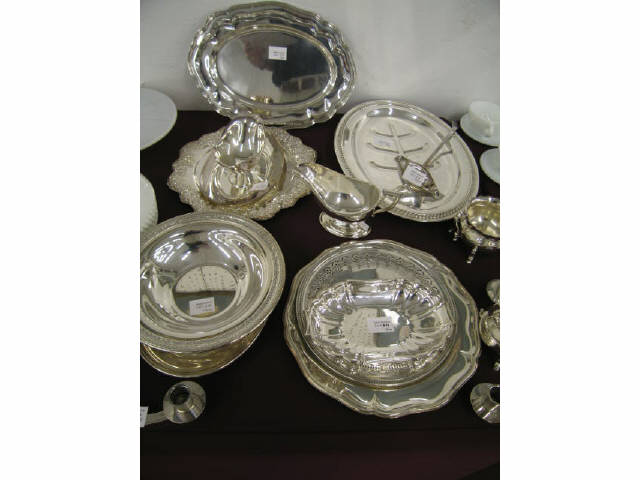 Appraisal: Pcs Silverplate Holloware platter trays candelabra creamer sugar gravy boat