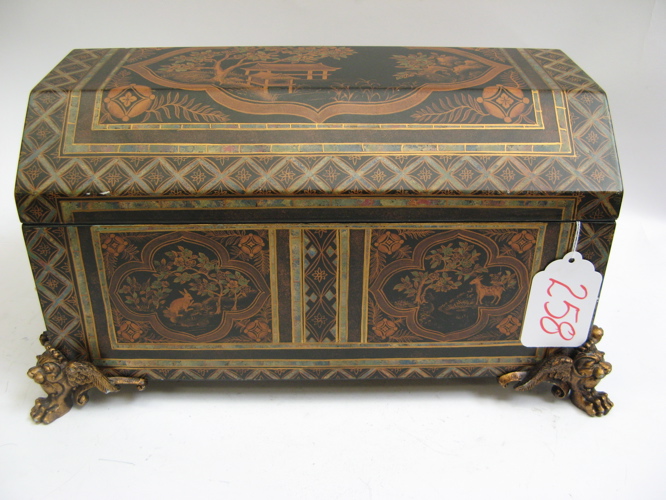 Appraisal: A DECORATED WOOD CACHE BOX having an Asian motif with