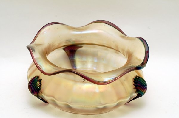 Appraisal: Loetz type opalescent art glass bowl squat form with purple