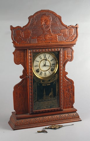 Appraisal: E N Welch Oak Mantel clock Spanish-American War theme day