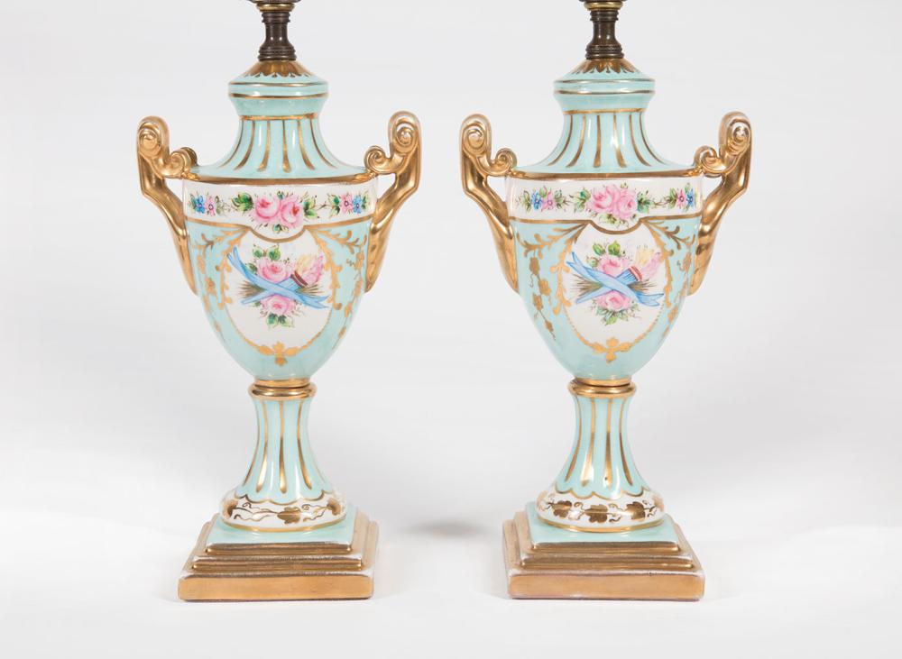 Appraisal: Pair of Paris Porcelain Gilt and Polychrome Table Lamps th