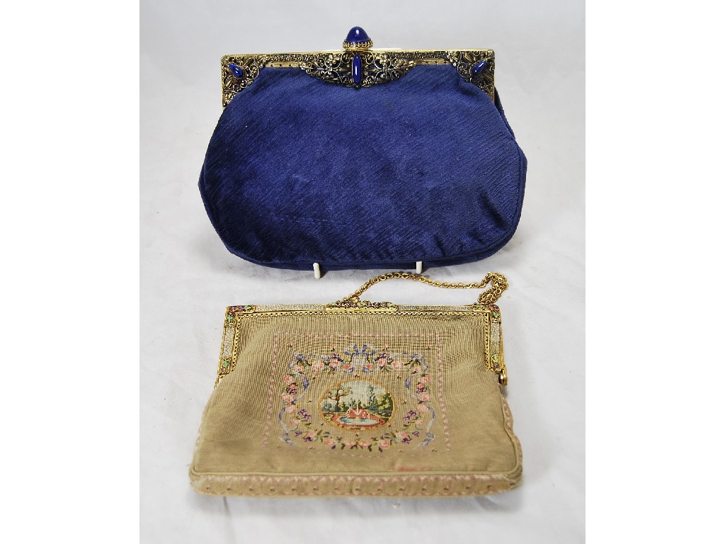 Appraisal: A vintage blue velvet and enamel decorated clutch bag to