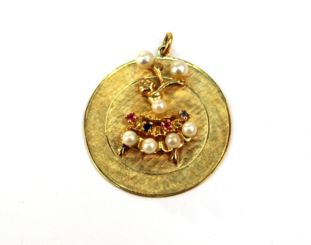 Appraisal: K Gold Sapphires Rubies Pearls Dancer Pendant K yellow gold