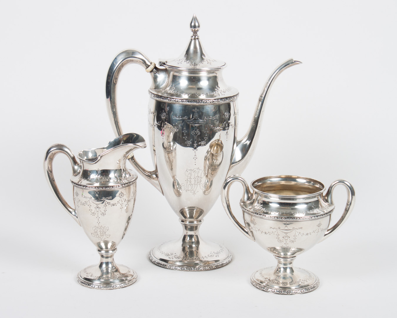 Appraisal: International engraved sterling silver tea service for J E Caldwell