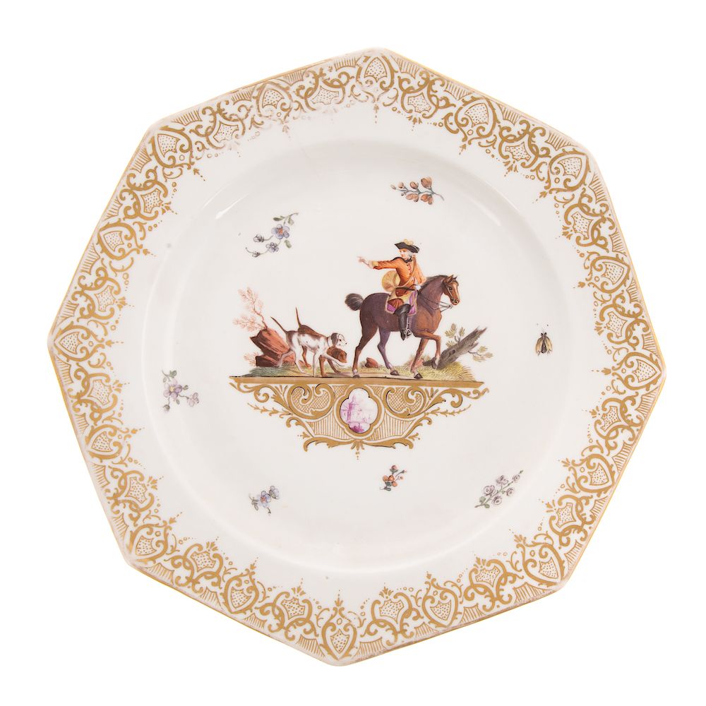 Appraisal: Meissen Augustus Rex porcelain plate circa painted decoration of mounted