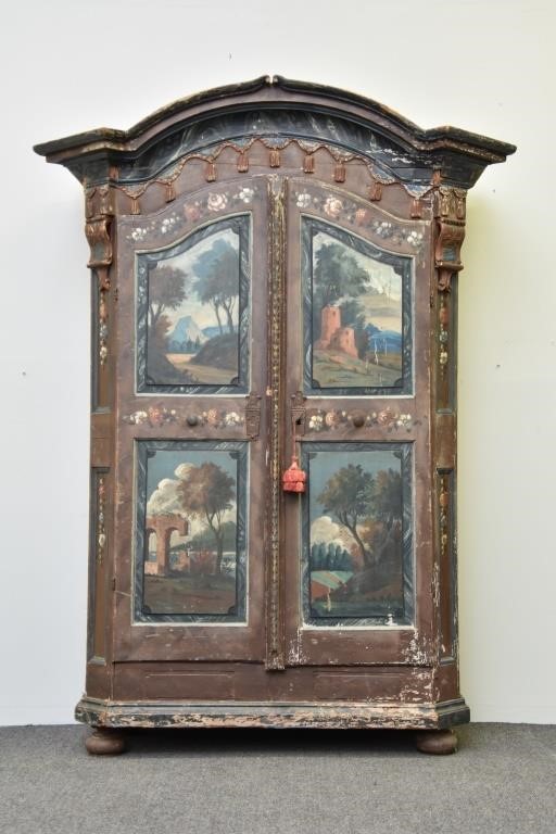 Appraisal: Paint decorated Scandinavian wardrobe th c with original exterior decoration