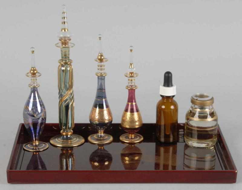 Appraisal: Collection of Hand Blown Perfume Bottles Description On nice lacquer