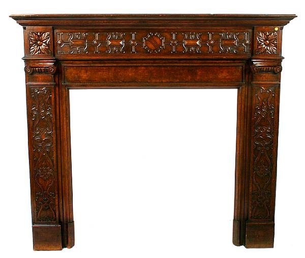 Appraisal: An English carved oak mantle height ft in width ft