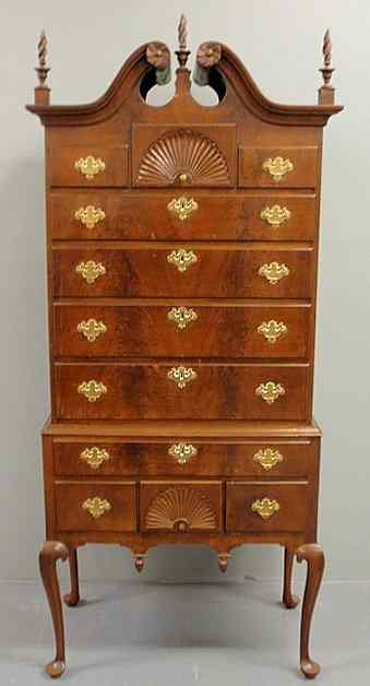 Appraisal: New England Queen Anne style mahogany broken arch highboy with