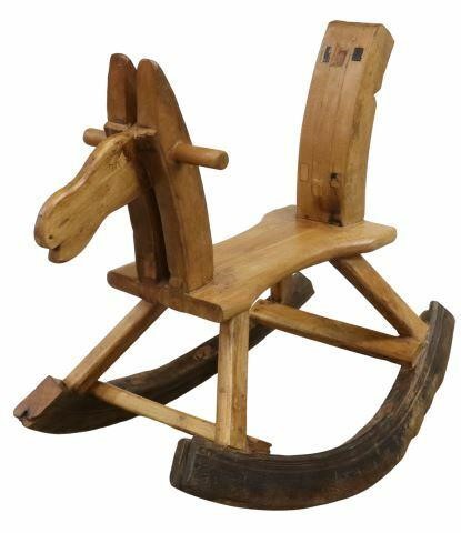 Appraisal: Primitive Folk Art wooden child's rocking horse th c rough-hewn