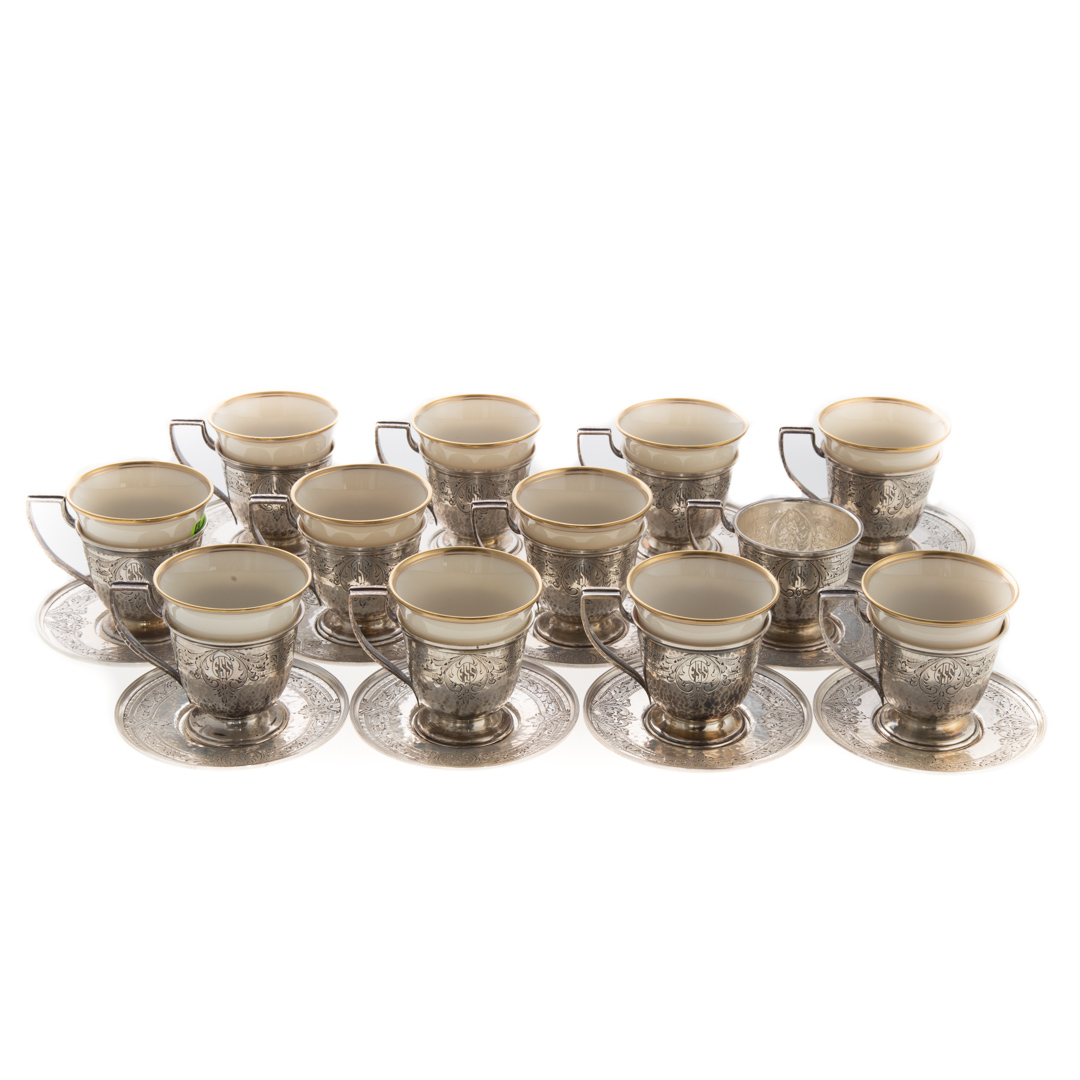 Appraisal: Schofield sterling demitasse cups saucers set of Schofield hammered and