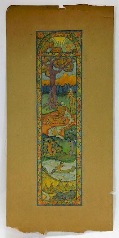 Appraisal: Otto Plaug Jugendstil Polychrome Indian Drawing Otto Plaug Jr New