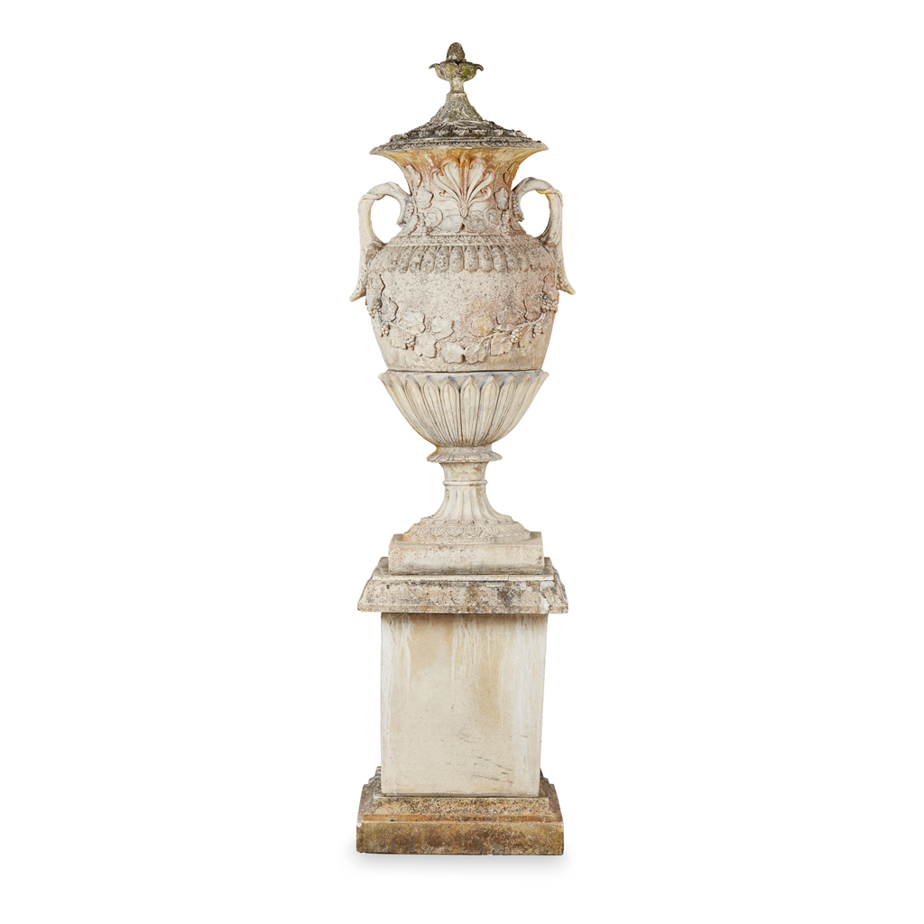 Appraisal: LARGE COMPOSITION AND CAST STONE COVERED URN AND STAND TH