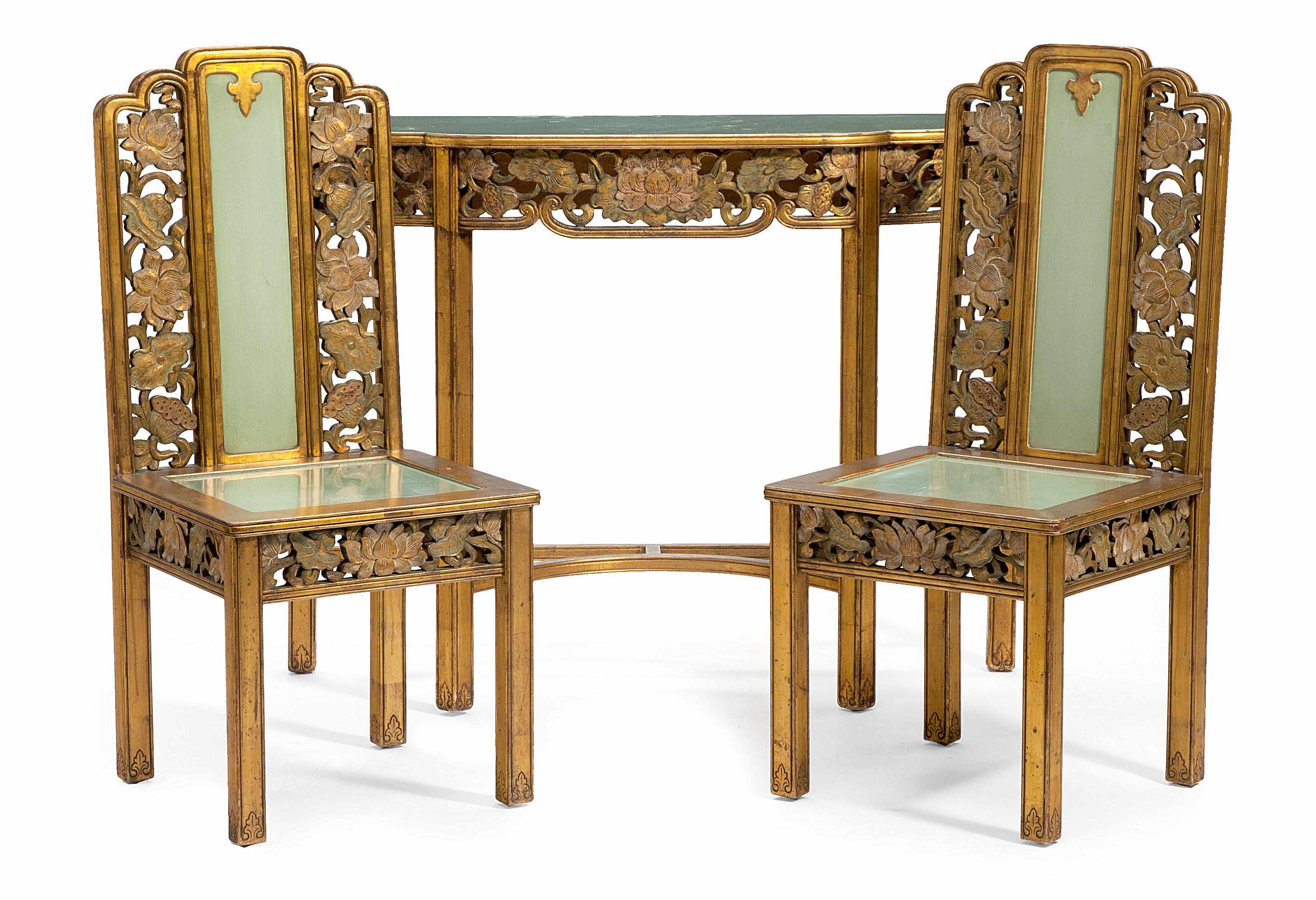 Appraisal: A suite of Chinese gilt and paint decorated furniture Comprising