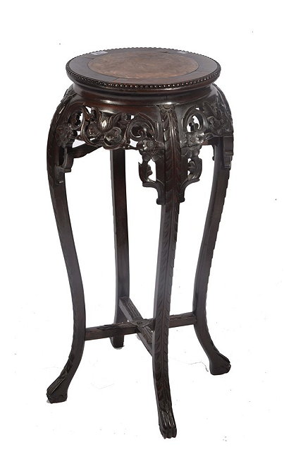 Appraisal: A CHINESE HARDWOOD URN STAND with inset rose marble top