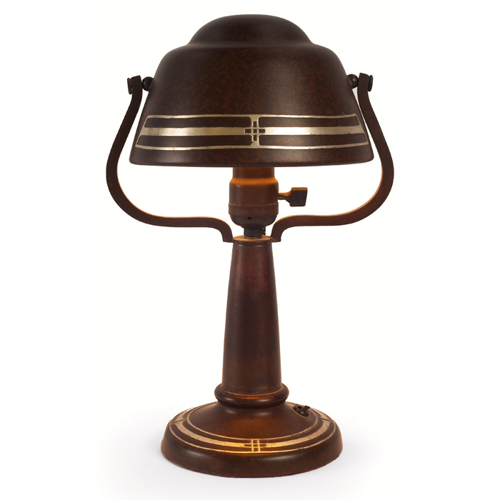 Appraisal: Heintz lamp helmet form in bronze with sterling silver overlay