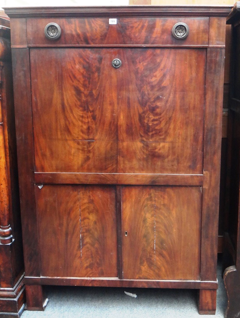 Appraisal: A th century mahogany escretoire with triple drawer over fall