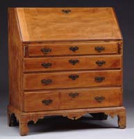 Appraisal: FOUR DRAWER SLANT FRONT MAPLE CHIPPENDALE DESK Dovetailed case having