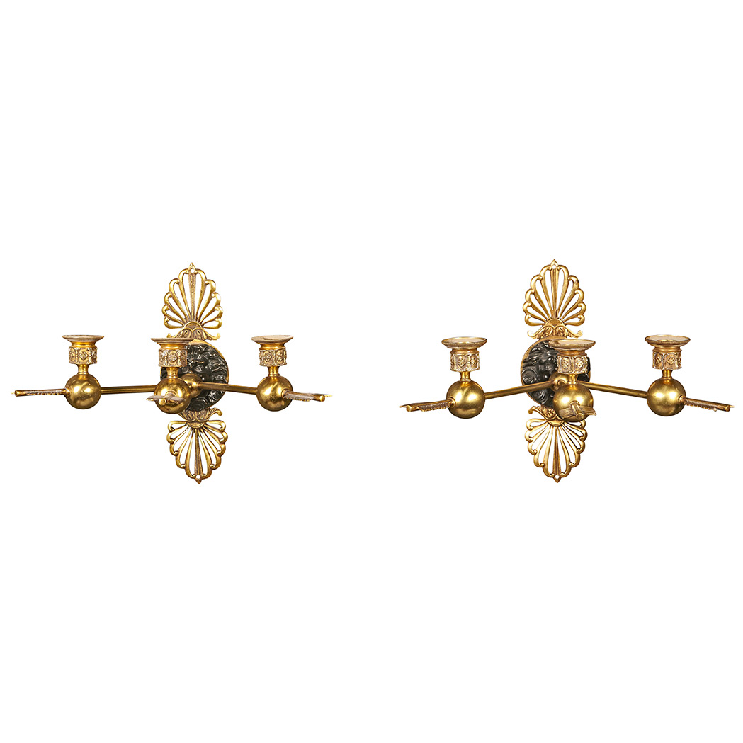 Appraisal: Pair of Empire Style Gilt and Patinated-Bronze Three-Light Wall Lights