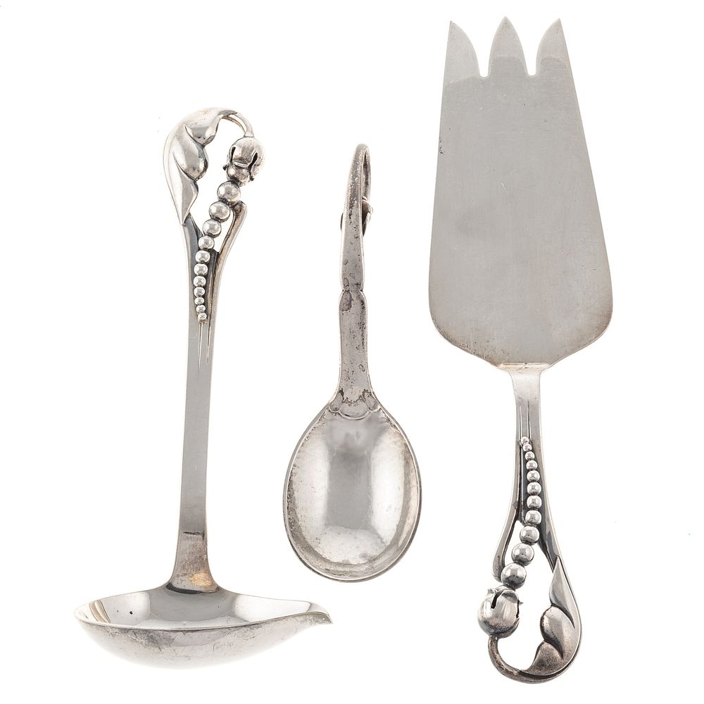 Appraisal: Three Danish Sterling Serving Pieces including an early Georg Jensen