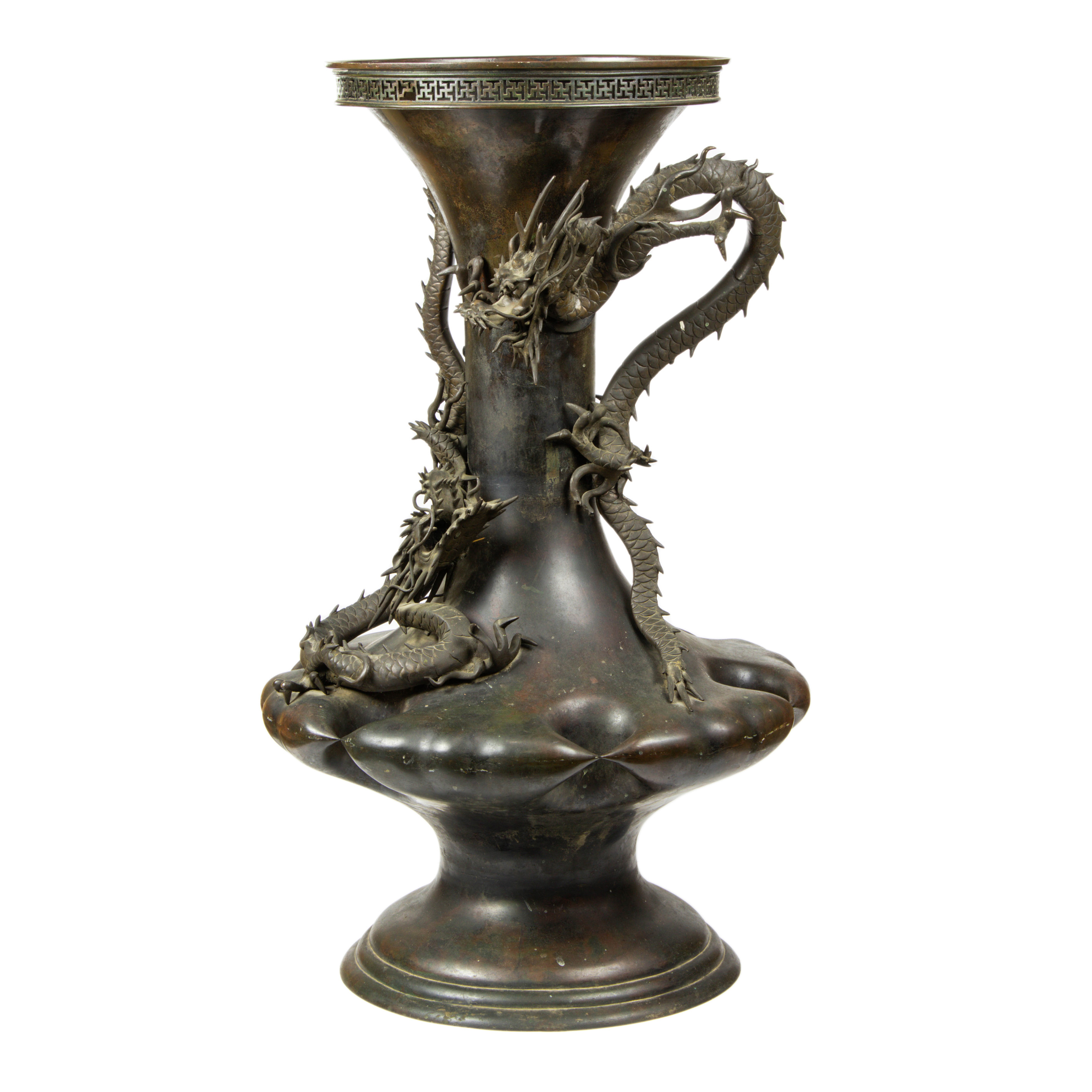 Appraisal: LARGE JAPANESE PATINATED BRONZE 'DRAGON VASE Large Japanese patinated bronze