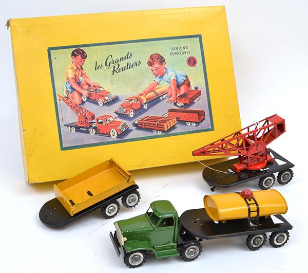 Appraisal: FRENCH FJ LES GRANDS ROUTIERS TRUCK SET INCLUDING GREEN TINPLATE