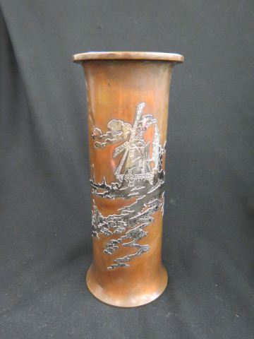 Appraisal: Sterling Bronze Vase Arts Crafts era windmill scene Heintz or