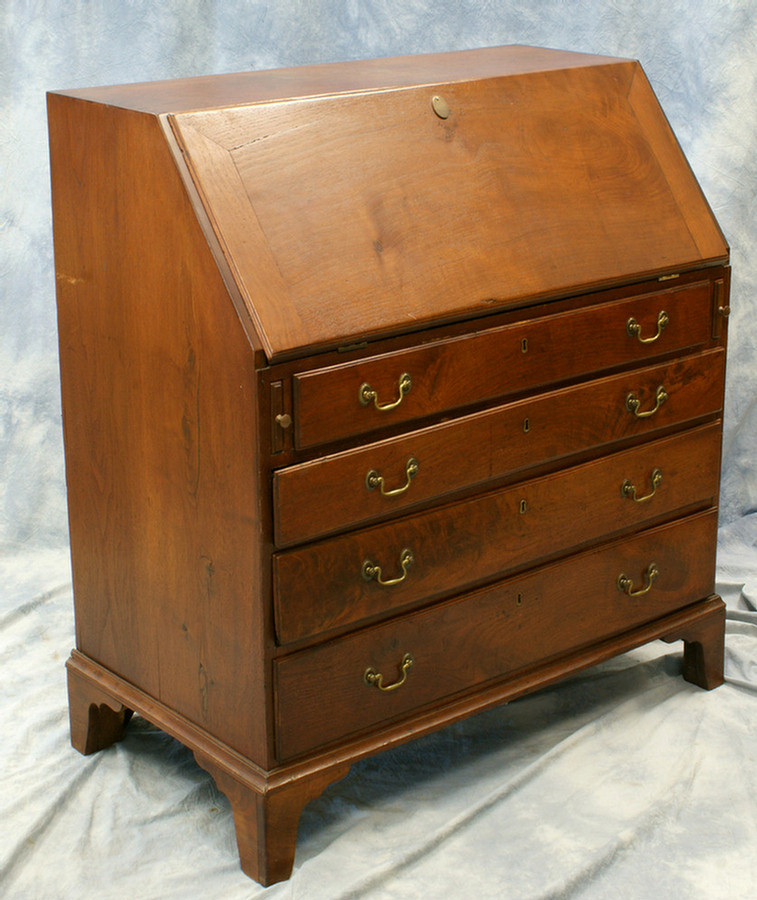 Appraisal: Walnut Federal slant front desk lipped drawers replaced bracket base