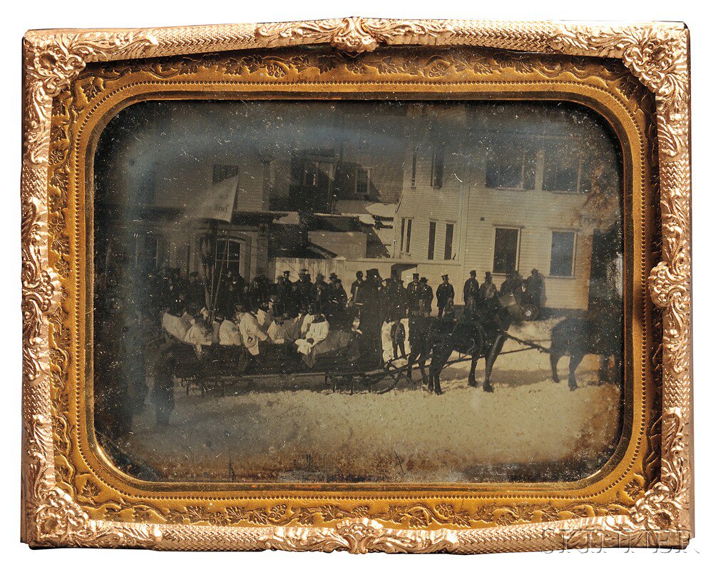 Appraisal: Half-plate Daguerreotype of a Winter Procession probably Newport Rhode Island